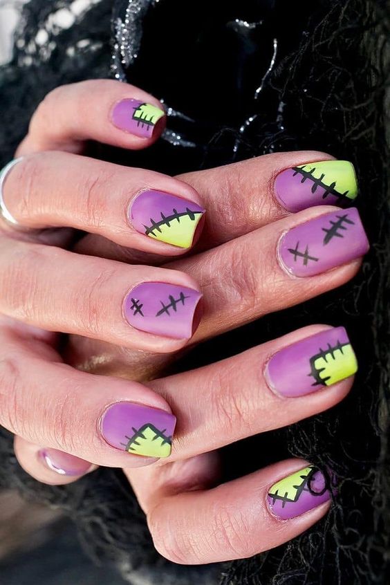 Frankenstein Halloween Nails