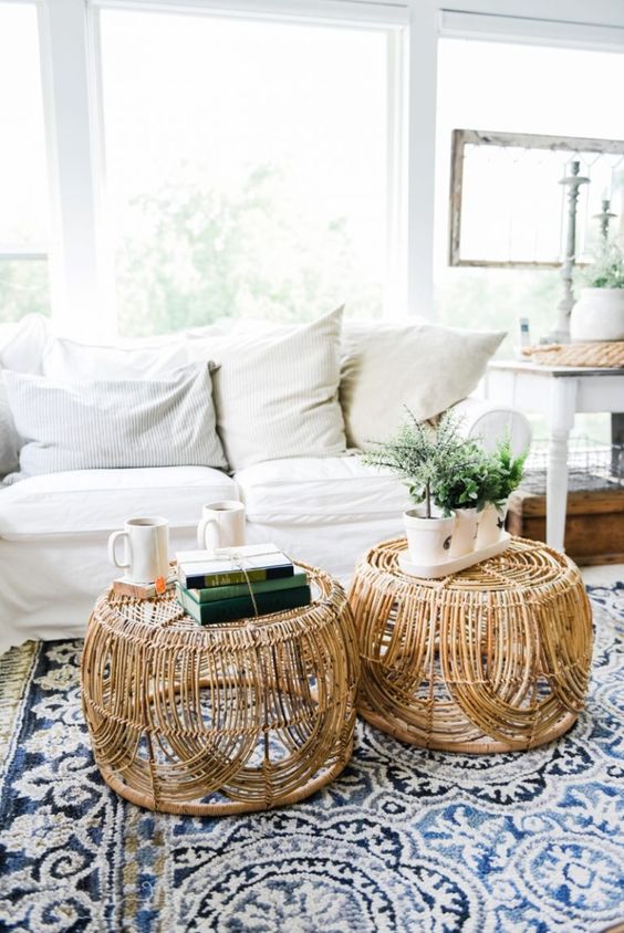 living room decor with rattan